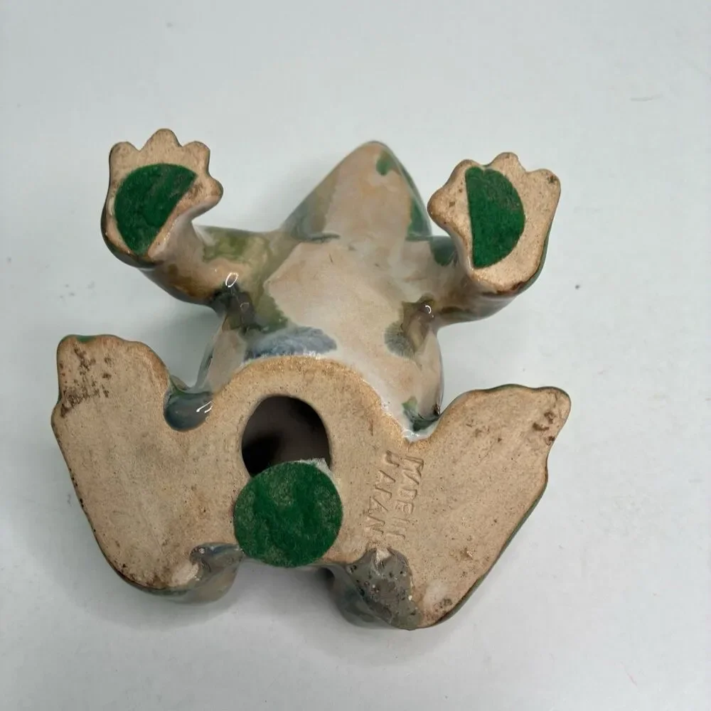 Green And Brown Ceramic Frog Figurine Glossy Toad Made In Japan